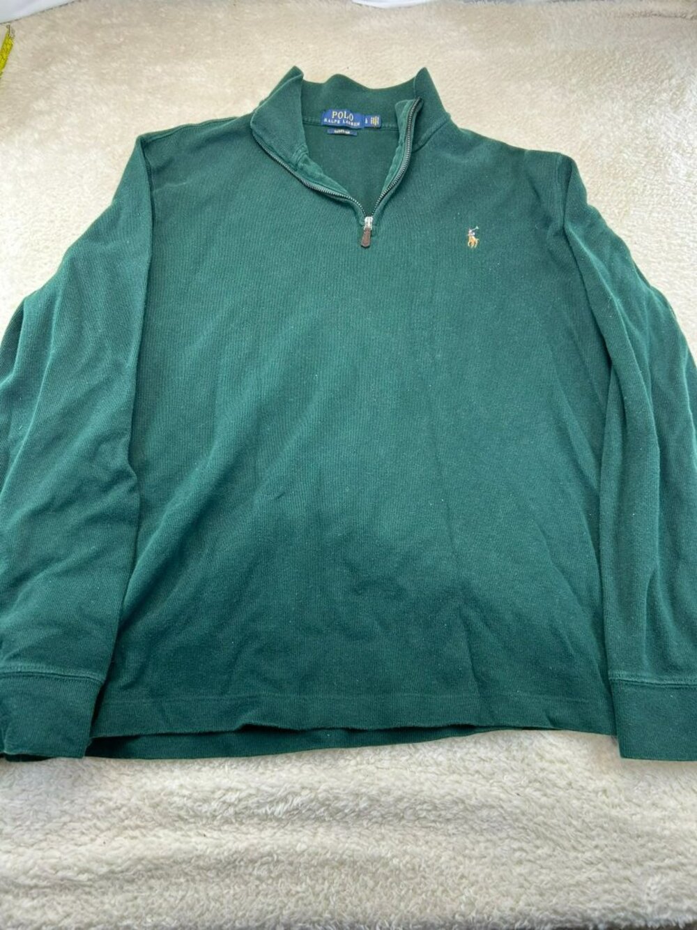 Polo Ralph Lauren Mens Long Sleeve Quarter-Zip Pullover Green Large Cotton Ribbe